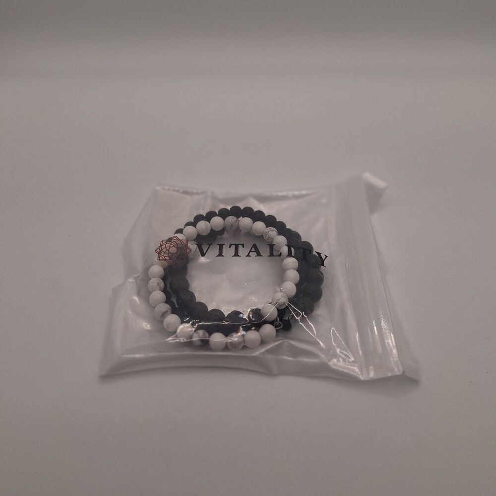 Vitality Black and White Beaded Bracelet Set